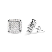 将图片加载到图库查看器,10K White Gold 1 1/10 Cttw Princess Diamond Composite and Halo Stud Earrings (I-J Color, I1-I2 Clarity)
