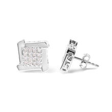 Load image into Gallery viewer, 10K White Gold 1/2 Cttw Composite Princess Diamond Square and Swirl Stud Earrings (I-J Color, I1-I2 Clarity)