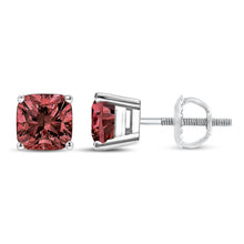 Load image into Gallery viewer, 14K White Gold 1 1/2 Cttw Lab Grown Pink Cushion 4-Prong Set Classic Diamond Solitaire Stud Earrings (Pink Color, VS1-VS2 Clarity)