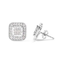 Load image into Gallery viewer, 10K White Gold 5/8 Cttw Diamond Square Shaped Composite Stud Earrings (I-J Color, I1-I2 Clarity)