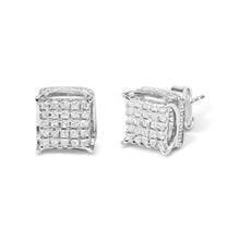 将图片加载到图库查看器,10K White Gold 1/2 Cttw Princess Cut Diamond Square Shaped Multi Stone Stud Earrings (H-I Color, SI1-SI2 Clarity)