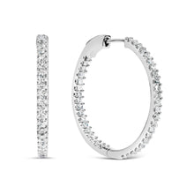 将图片加载到图库查看器,14K White Gold 1.0 Cttw Princess Diamond Inside Out Hoop Earrings (H-I Color, I1-I2 Clarity) - 23 MM