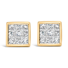 Load image into Gallery viewer, 14K Yellow Gold 1.0 Cttw Princess Cut Diamond Composite Stud Earrings with Screw Backs (J-K Color, SI1-SI2 Clarity)