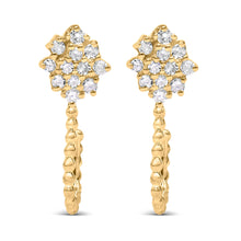 将图片加载到图库查看器,14K Yellow Gold Plated .925 Sterling Silver 1/10 Cttw Diamond Floral Cluster and Beaded Hoop Stud Earrings (H-I Color, I1-I2 Clarity)