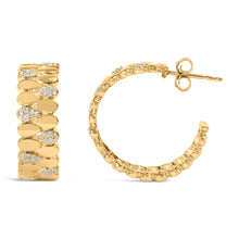 将图片加载到图库查看器,14K Yellow Gold Plated .925 Sterling Silver 3/8 Cttw Diamond Pave Pear Link J Hoop Earrings (H-I Color, I1-I2 Clarity)