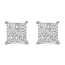 Load image into Gallery viewer, Sterling Silver 1/2 Cttw Princess Diamond Composite Square Stud Earrings