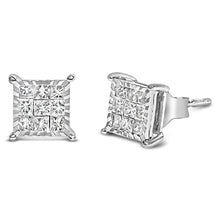 Load image into Gallery viewer, Sterling Silver 1/2 Cttw Princess Diamond Composite Square Stud Earrings