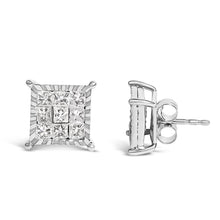 将图片加载到图库查看器,Sterling Silver 1.0 Cttw Princess Diamond Composite Square Stud Earrings