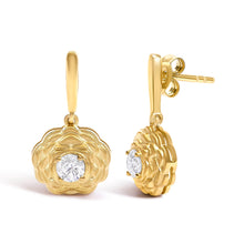 Load image into Gallery viewer, 14K Yellow Gold Plated Sterling Silver 5/8 Cttw Lab Grown Diamond Flower Drop Earrings