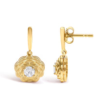 Load image into Gallery viewer, 14K Yellow Gold Plated Sterling Silver 5/8 Cttw Lab Grown Diamond Flower Drop Earrings