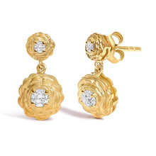 Load image into Gallery viewer, 14K Yellow Gold Plated Sterling Silver 1/2 Cttw Lab Grown Diamond Rose Motif Drop Earrings