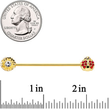 Load image into Gallery viewer, 14G Red Gem Gold Tone Ladybug Flower Industrial Barbell 38mm