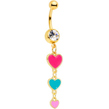 Load image into Gallery viewer, Clear Gem Gold Tone Red Pink Heart Valentines Day Dangle Belly Ring