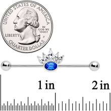 Load image into Gallery viewer, 14G Clear Blue Gem Crown Industrial Barbell 38mm