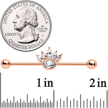 将图片加载到图库查看器,14G Clear Gem Rose Gold Tone Anodized Crown Industrial Barbell 38mm