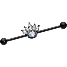 Load image into Gallery viewer, 14G Clear Gem Black Anodized Crown Industrial Barbell 38mm