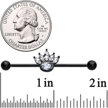 Load image into Gallery viewer, 14G Clear Gem Black Anodized Crown Industrial Barbell 38mm