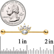 Load image into Gallery viewer, 14G Clear Gem Gold Tone Anodized Crown Industrial Barbell 38mm