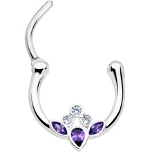 Load image into Gallery viewer, 16G 3/8 Clear Purple Gem Classic Cluster Septum Clicker