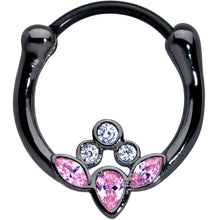 Load image into Gallery viewer, 16G 3/8 Clear Pink Gem Black Anodized Classic Cluster Septum Clicker