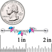 Load image into Gallery viewer, 14G Pink Clear Aqua Gem Comely Cluster Industrial Barbell 38mm