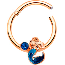 Load image into Gallery viewer, 16G 3/8 Aqua Gem Rose Gold Tone Mermaid Hinged Segment Ring