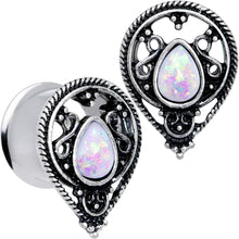 将图片加载到图库查看器,White Faux Opal Filigree Double Flare Plug Set