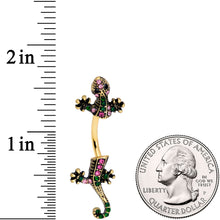将图片加载到图库查看器,Pink Green Gem Gold Tone Lizard Double Mount Belly Ring