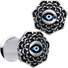 Load image into Gallery viewer, Blue White Evil Eye Mandala Double Flare Plug Set