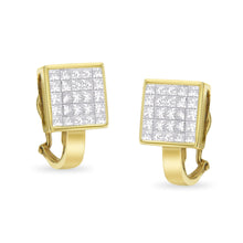 Load image into Gallery viewer, 14K Yellow Gold 3-1/5 Cttw Princess Cut Diamond ¾ Square Invisible Set Grid Huggy Style Omega Back Stud Earrings (G-H Color, VS1-VS2 Clarity)