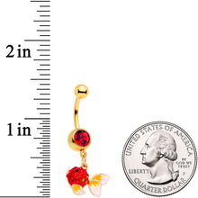 Load image into Gallery viewer, Red Gem Gold Tone Blowfish Dangle Belly Ring