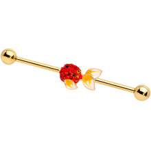 Load image into Gallery viewer, 14G Red Gem Gold Tone Blowfish Industrial Barbell 38mm