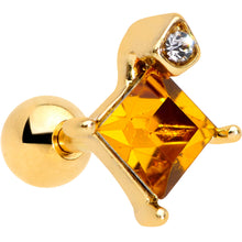 Load image into Gallery viewer, 16G 1/4 Clear Yellow Gem Gold Tone Rhombus Cartilage Tragus