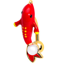 Load image into Gallery viewer, Gold Tone Red Dolphin Top Mount Belly Ring