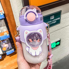 将图片加载到图库查看器,700ml Kids Water Bottle for School Boys Girl Cup With Straw BPA Free Cute Cartoon Leakproof Mug Portable Travel Drinking Water Bottle with Strap and Stickers Portable Leakproof BPA-Free Drinking Bottle for Girls School Outdoor Sports Travel