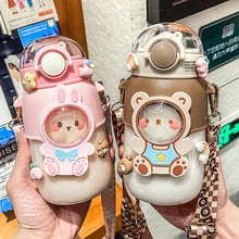 将图片加载到图库查看器,700ml Kids Water Bottle for School Boys Girl Cup With Straw BPA Free Cute Cartoon Leakproof Mug Portable Travel Drinking Water Bottle with Strap and Stickers Portable Leakproof BPA-Free Drinking Bottle for Girls School Outdoor Sports Travel