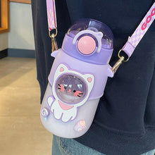 将图片加载到图库查看器,700ml Kids Water Bottle for School Boys Girl Cup With Straw BPA Free Cute Cartoon Leakproof Mug Portable Travel Drinking Water Bottle with Strap and Stickers Portable Leakproof BPA-Free Drinking Bottle for Girls School Outdoor Sports Travel