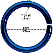 Load image into Gallery viewer, 16G 5/16 Blue Anodized Seamless Cartilage Ring Set of 12