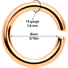 Load image into Gallery viewer, 14G 5/16 Steel Rose Gold Tone Seamless Cartilage Ring Set of 12