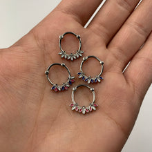 Load image into Gallery viewer, 16G 3/8 Clear Gem White Blue Leaves Septum Clicker