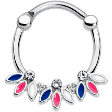 Load image into Gallery viewer, 16G 3/8 Clear Gem White Pink Blue Leaves Septum Clicker