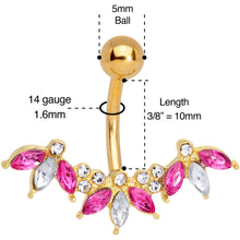 Load image into Gallery viewer, Pink Clear Gem Gold Tone Anodized Comely Clusters Belly Ring