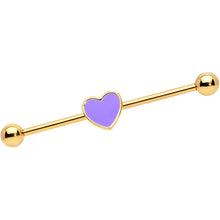 Load image into Gallery viewer, 14G Gold Tone Purple Heart Industrial Barbell 38mm