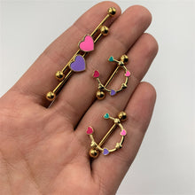 Load image into Gallery viewer, 14G Gold Tone Pink Heart Industrial Barbell 38mm