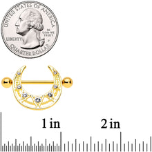 Load image into Gallery viewer, 14G 5/8 Clear Gem Gold Tone Open Crescent Nipple Shield Set