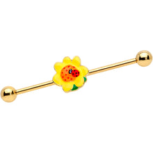 Load image into Gallery viewer, 14G Gold Tone Sunny Flower Ladybug Industrial Barbell 38mm