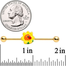 Load image into Gallery viewer, 14G Gold Tone Sunny Flower Ladybug Industrial Barbell 38mm