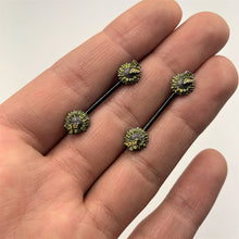 Load image into Gallery viewer, 14G 5/8 Black Sunflower Butterfly Barbell Nipple Ring Set