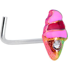 Load image into Gallery viewer, 20G 1/4 Clear Gem Rainbow Ice Cream Cone L Shaped Nose Ring