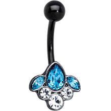 Load image into Gallery viewer, Clear Aqua Gem Black Anodized Classic Cluster Belly Ring